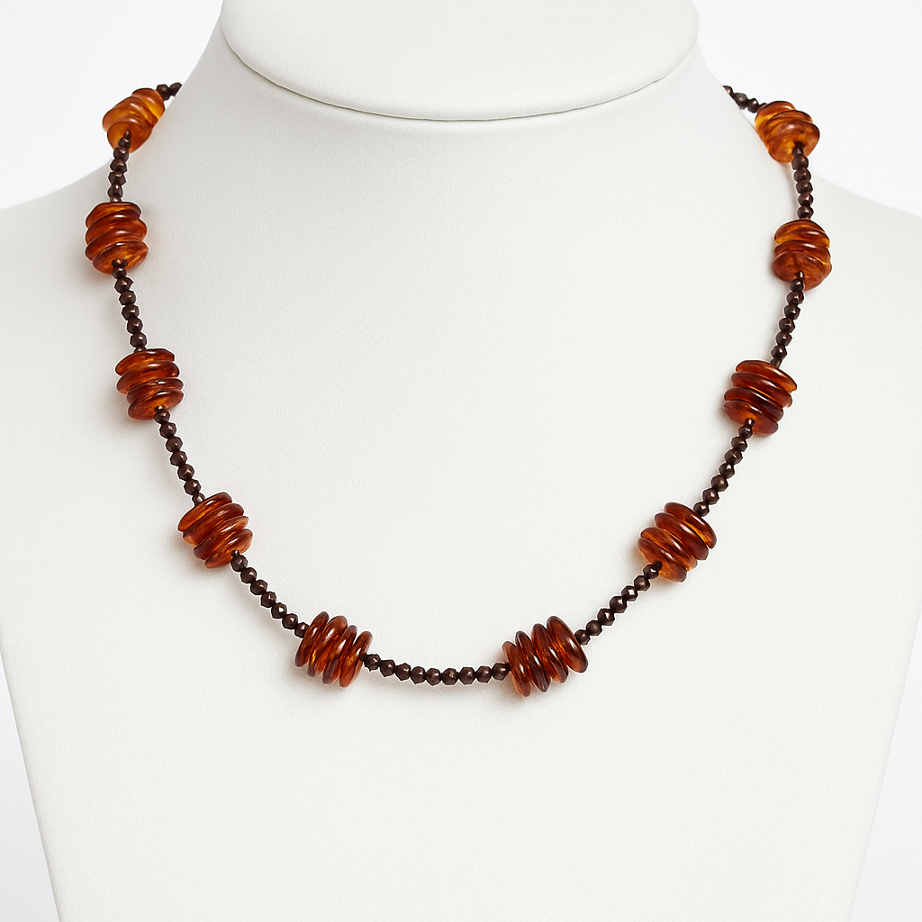 שרשרת - חרוזי אמטיסט וענבר בלטיים