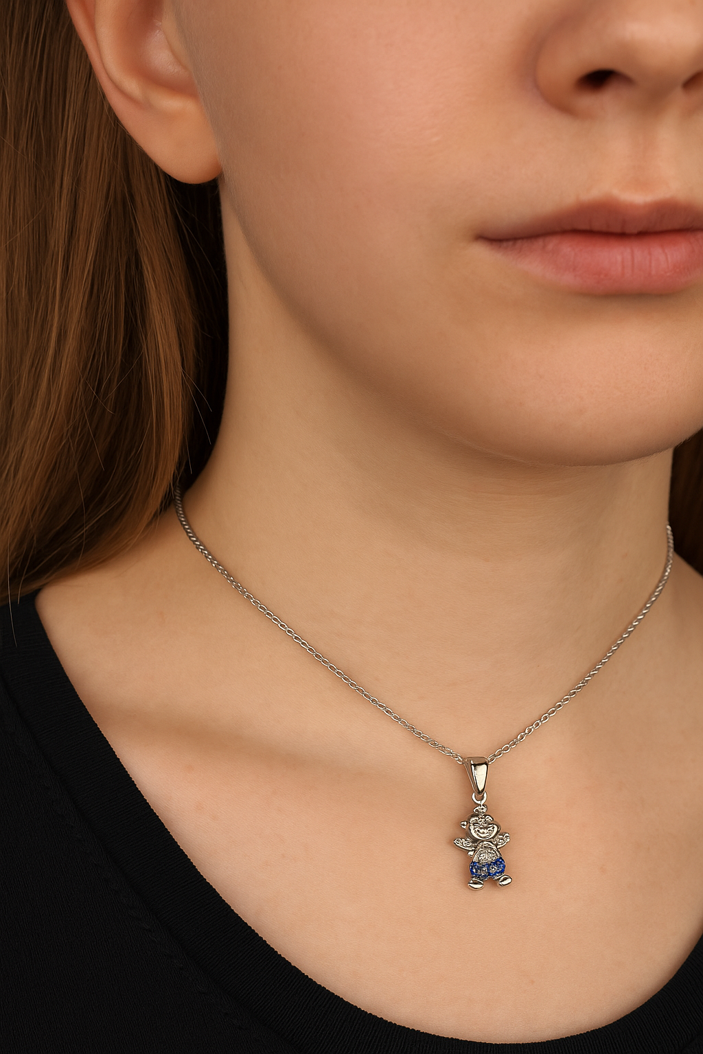 Sterling Silver Playful Elf Pendant with Blue and White Zirconia