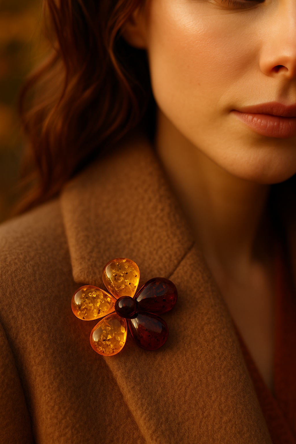 Amber Flower Pendant–Brooch