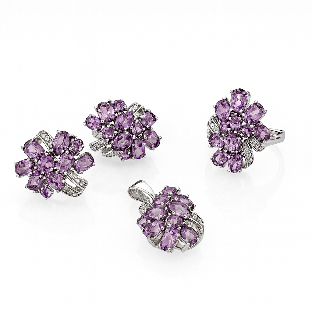 Amethyst Bloom Earrings – Sterling Silver & Natural Amethyst
