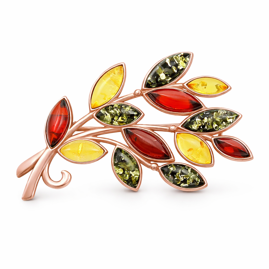 סיכת זר ענבר מצופה זהב