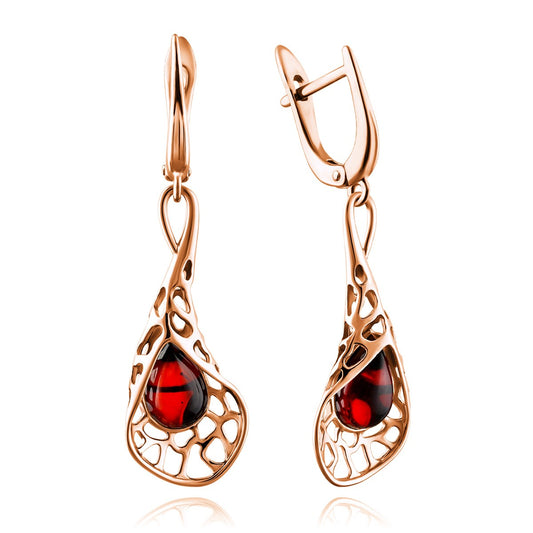 Серьги с янтарем "Сетка"