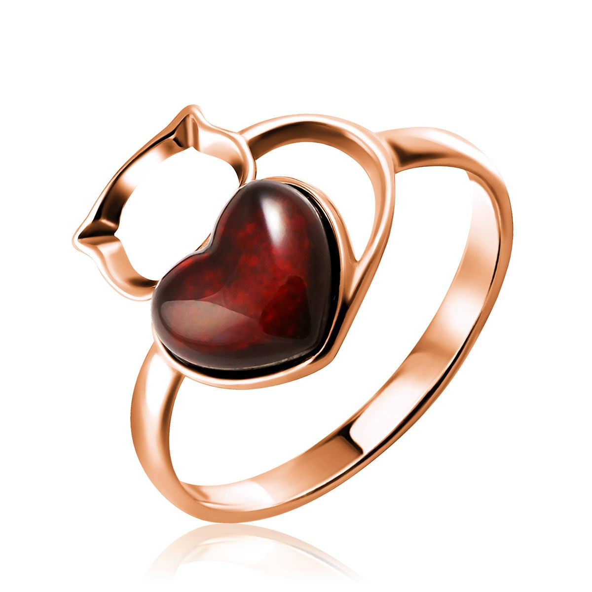 Кольцо «Кошка» — серебро 925 пробы, позолота и натуральный балтийский янтарь