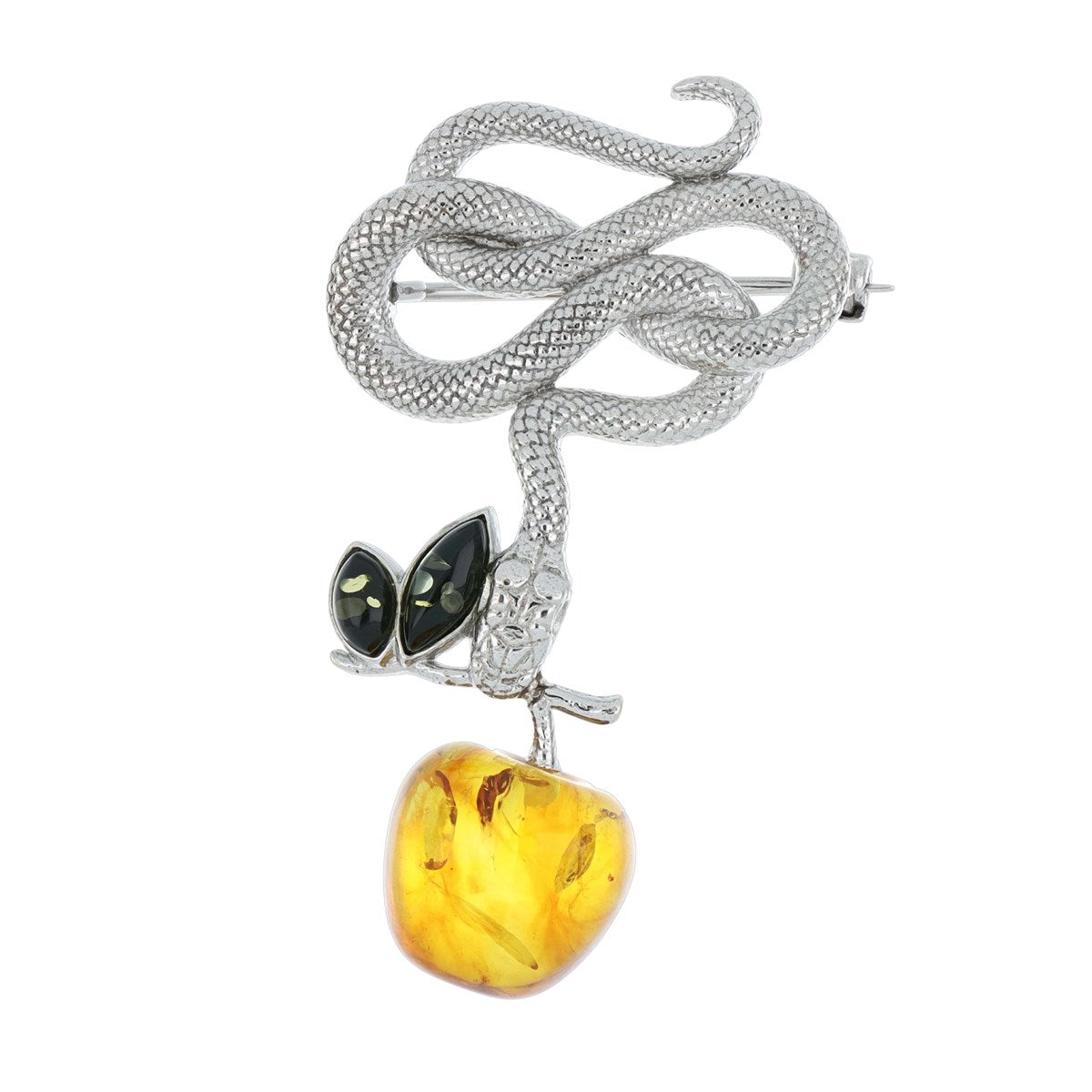 Brooch – “Snake & Amber Apple”