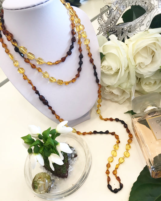 Long Amber Necklace “Boho Spirit”