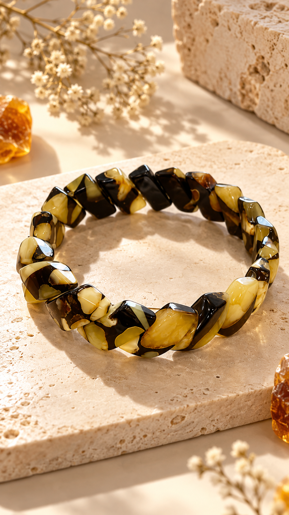 Dalmatian Collection – Black Braided Baltic Amber Handmade Bracelet