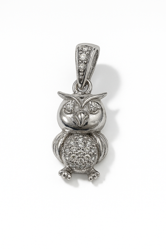 Sterling Silver Owl Pendant with Sparkling Zirconia
