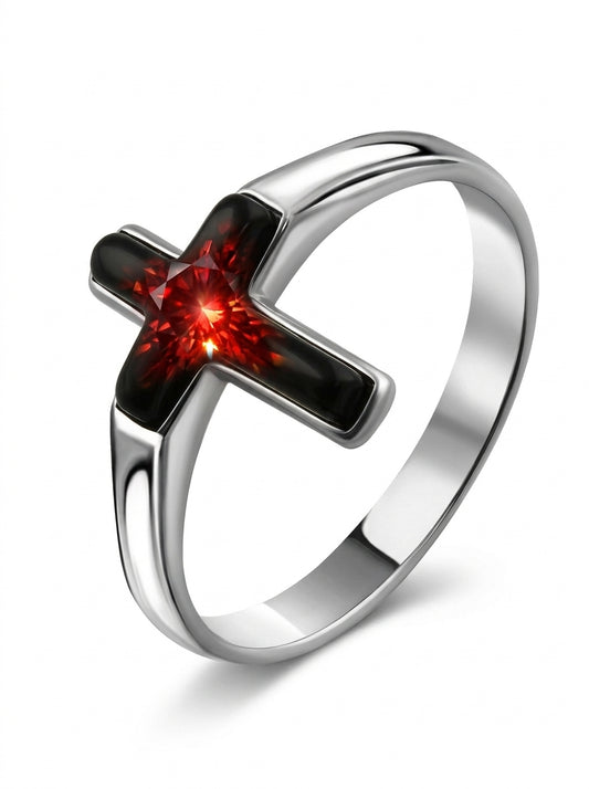 Cross Cognac Amber Silver Ring — DARVIN (Pre-Order)