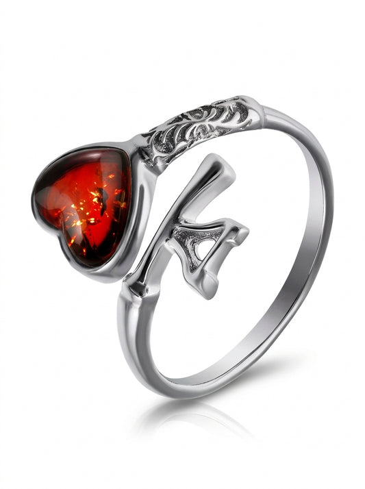 Heart Cognac Amber Silver Ring — DARVIN (Pre-Order)