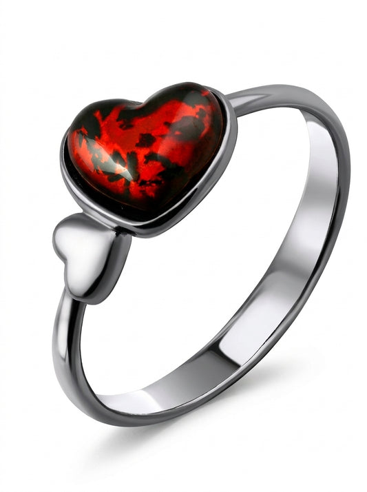 Heart Cognac Amber Silver Ring — DARVIN (Pre-Order)