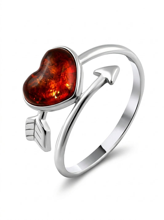 Heart Cognac Amber Silver Ring — DARVIN (Pre-Order)