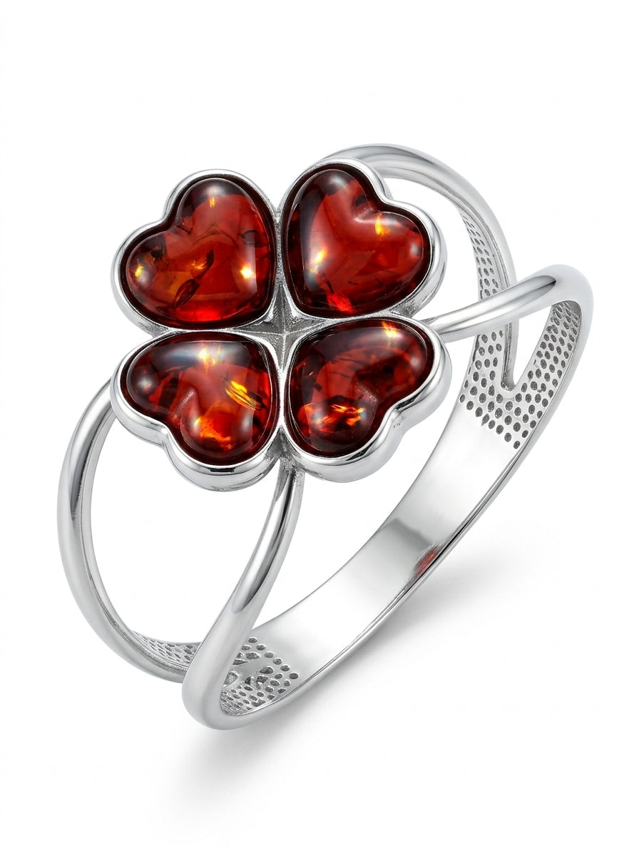 Heart Cognac Amber Silver Ring — DARVIN (Pre-Order)