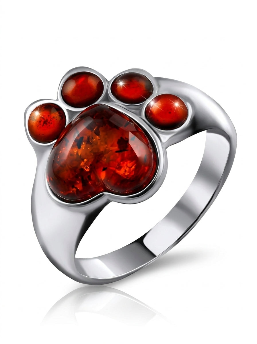 Heart Cognac Amber Silver Ring — DARVIN (Pre-Order)