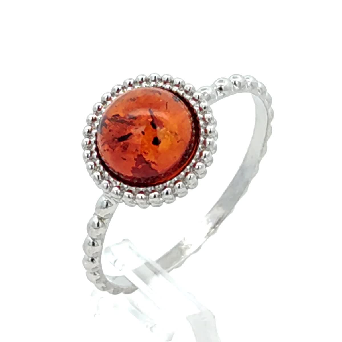 Round Cognac Amber Silver Ring — DARVIN (Pre-Order)