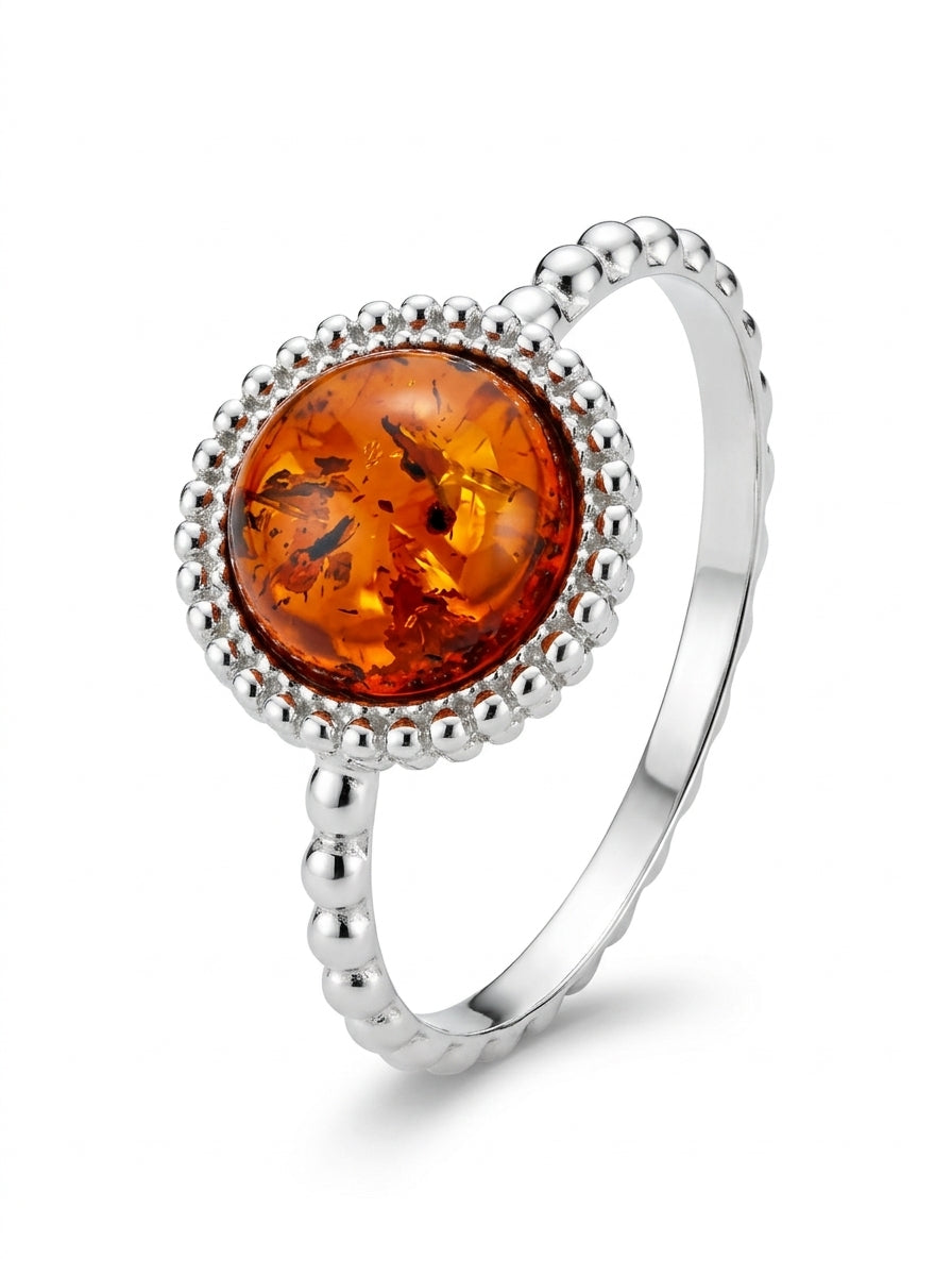 Round Cognac Amber Silver Ring — DARVIN (Pre-Order)