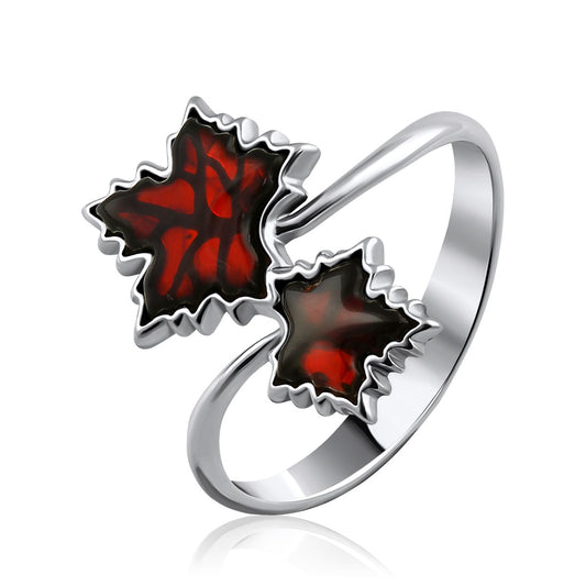 Maple Leaf Cognac Amber Silver Ring — DARVIN