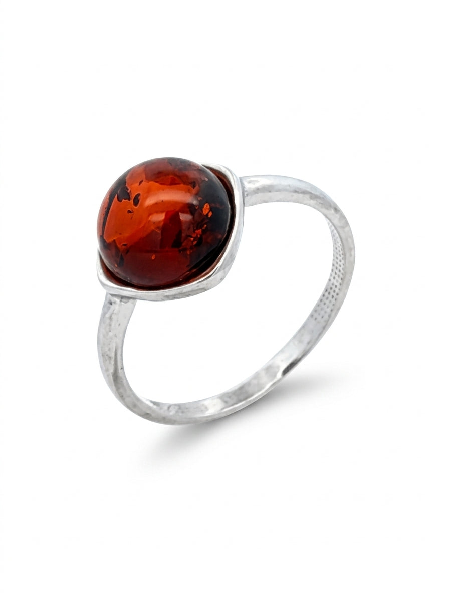 Round Cognac Amber Silver Ring — DARVIN (Pre-Order)