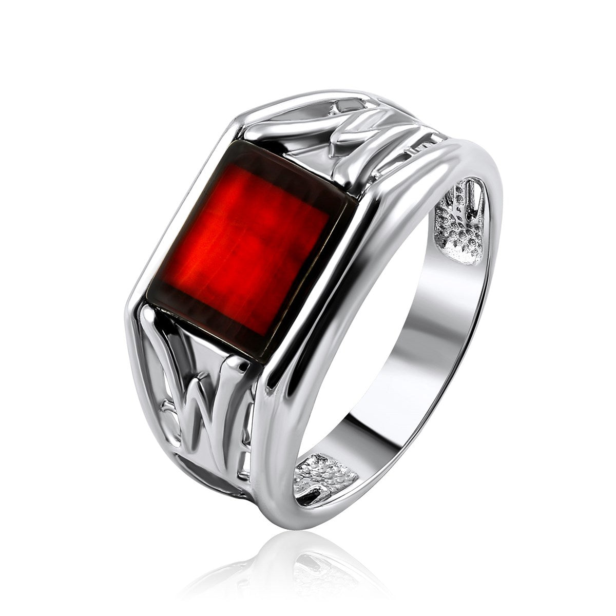 Rectangle Cognac Amber Silver Ring — DARVIN (Pre-Order)