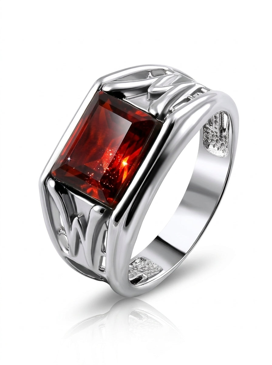Rectangle Cognac Amber Silver Ring — DARVIN (Pre-Order)