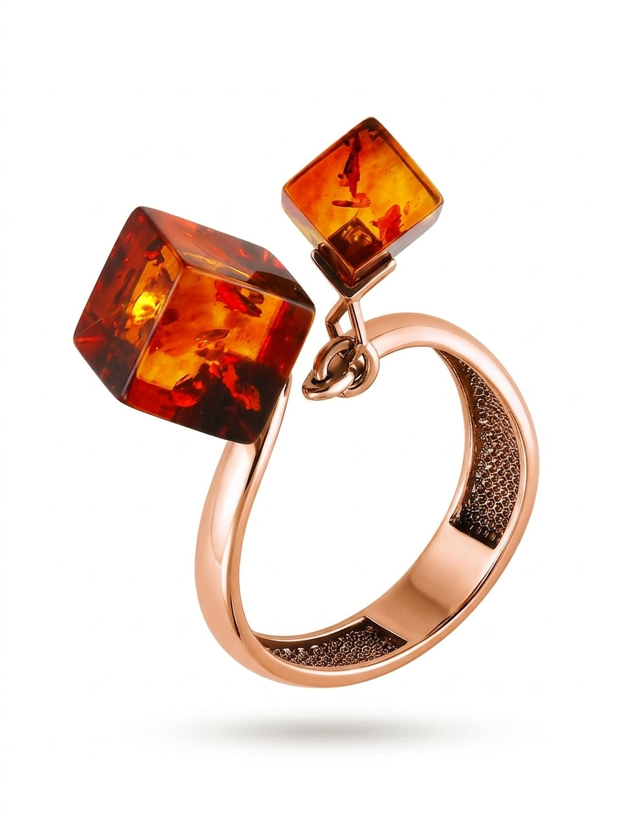 Cube Cognac Amber Silver Ring — DARVIN (Pre-Order)