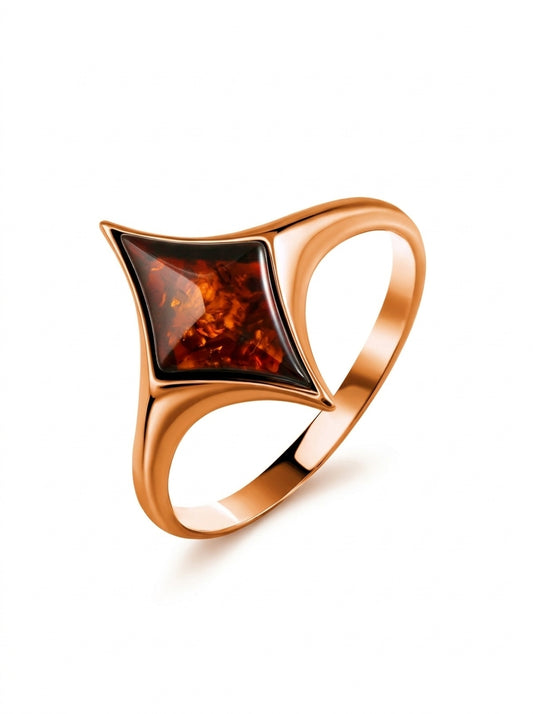 Rhombus Cognac Amber Silver Ring — DARVIN (Pre-Order)