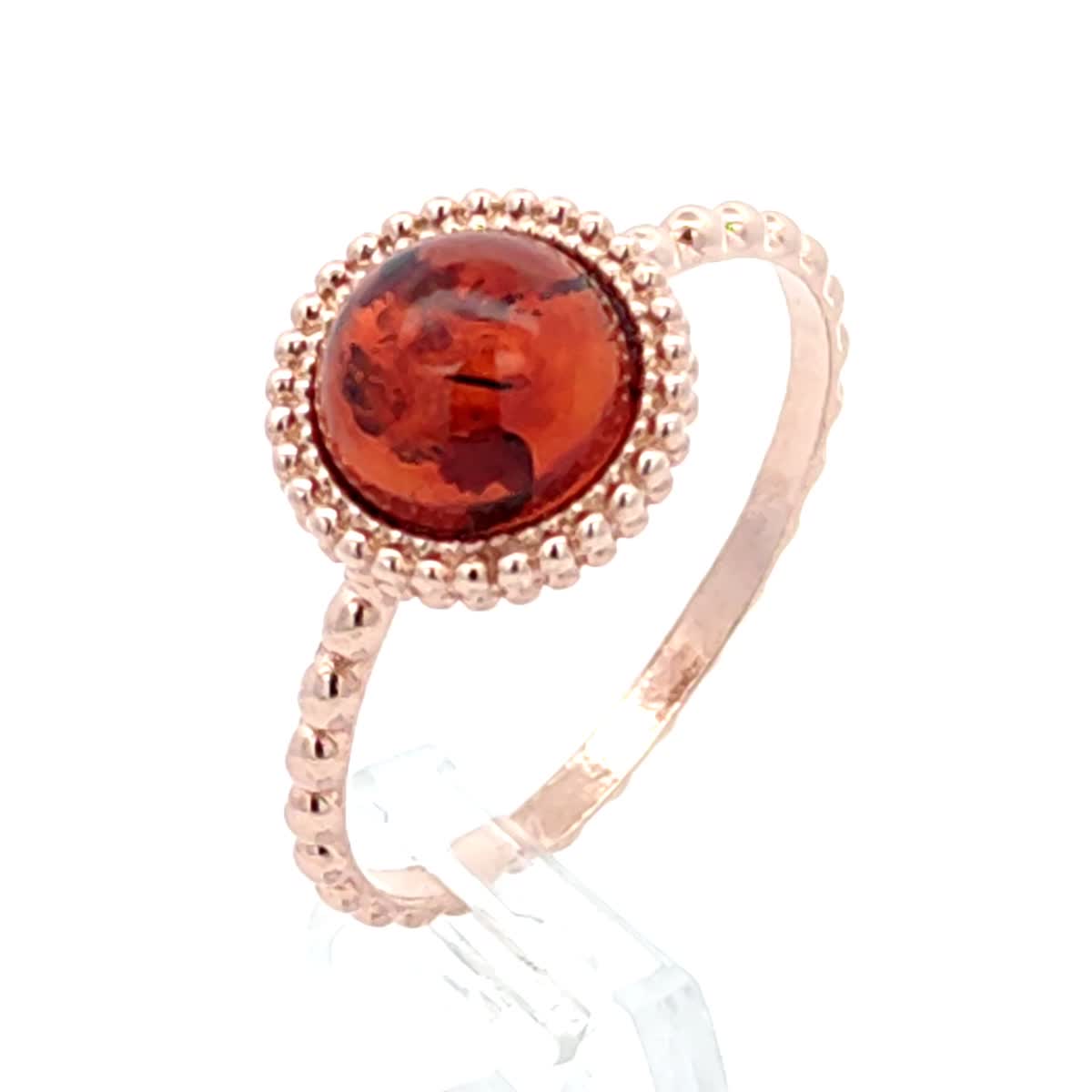Round Cognac Amber Silver Ring — DARVIN (Pre-Order)