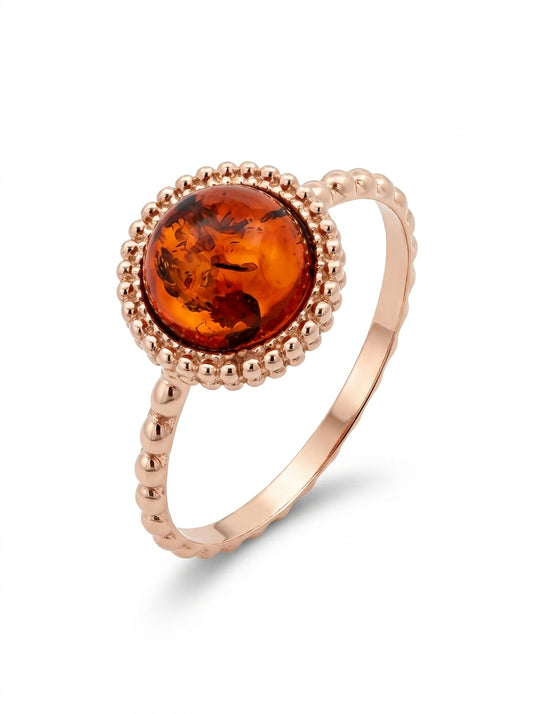 Round Cognac Amber Silver Ring — DARVIN (Pre-Order)