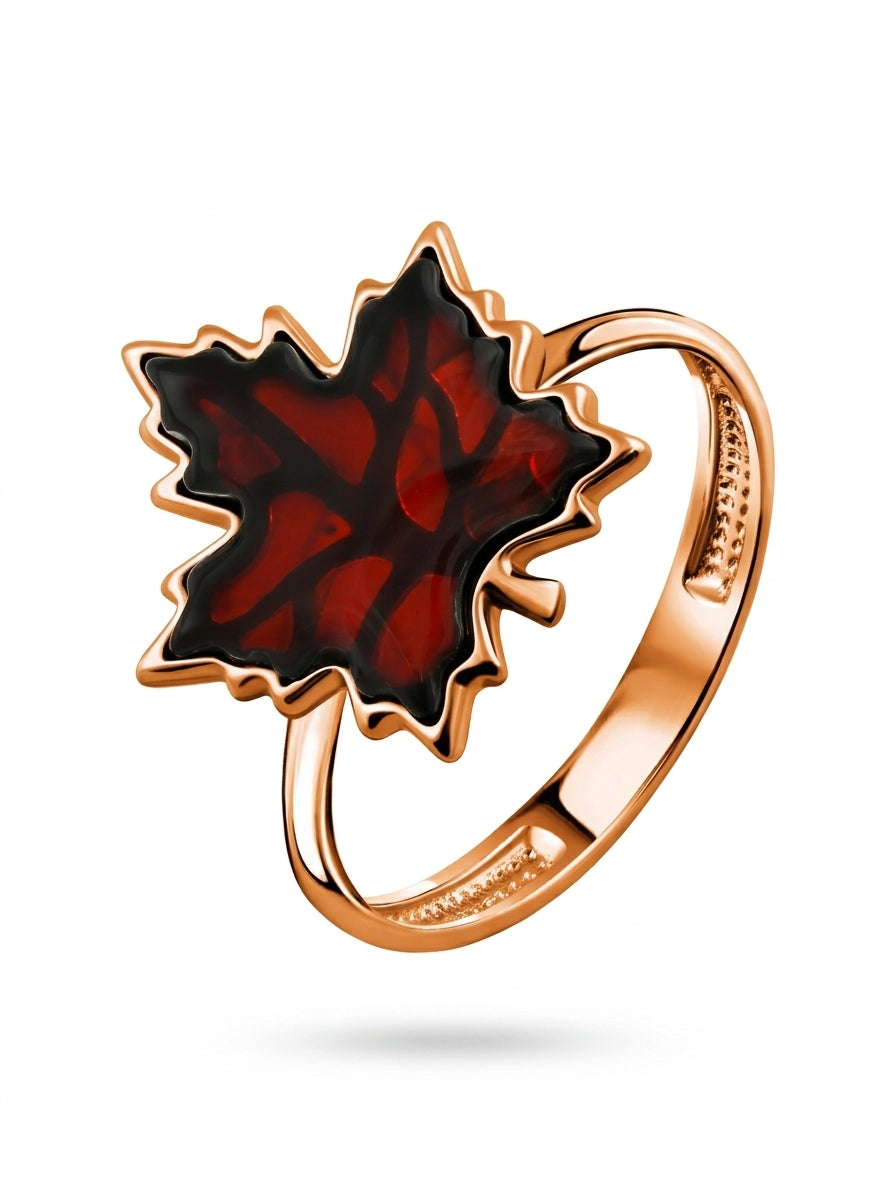 Maple Leaf Cognac Amber Silver Ring — DARVIN (Pre-Order)
