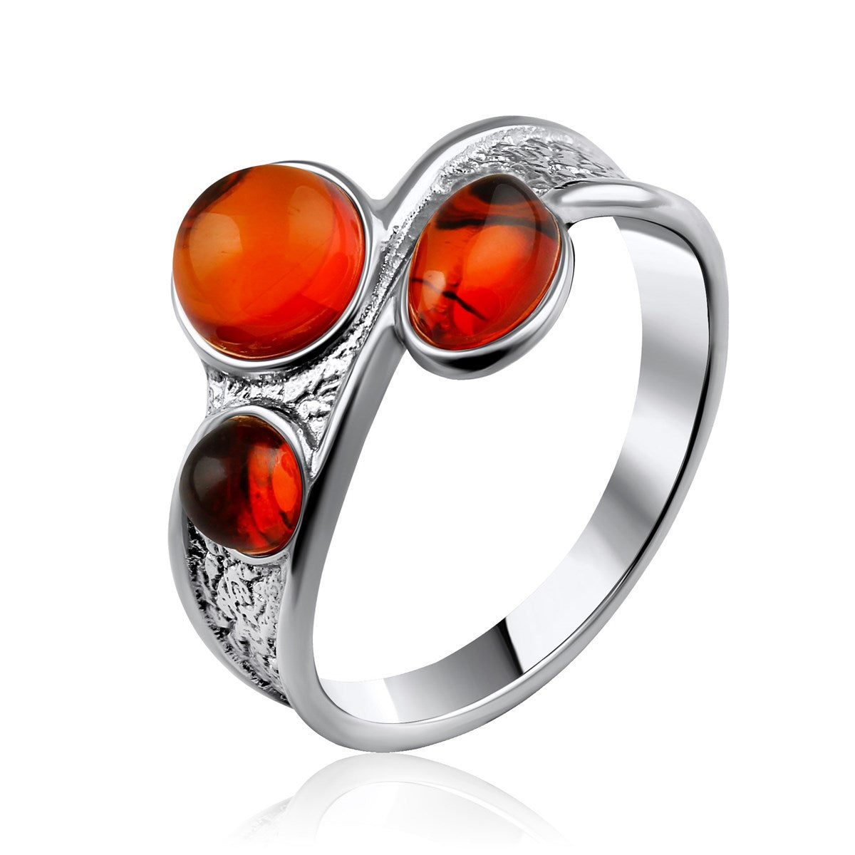 Round Cognac Amber Silver Ring — DARVIN