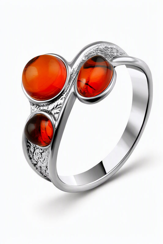 Round Cognac Amber Silver Ring — DARVIN