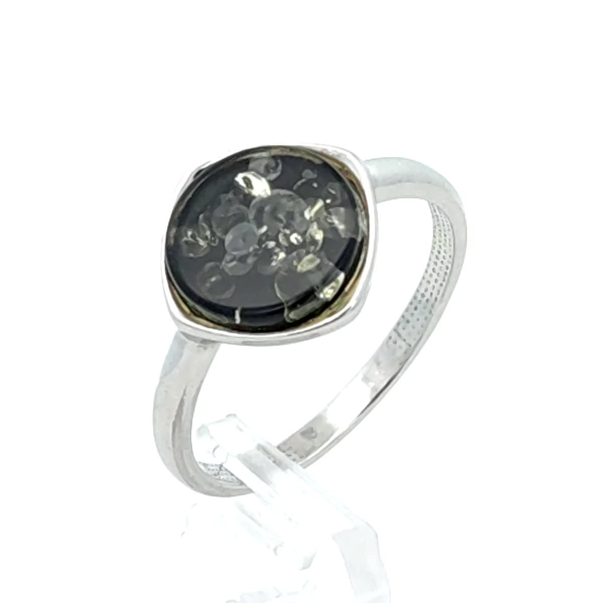Round Green Amber Silver Ring — DARVIN (Pre-Order)