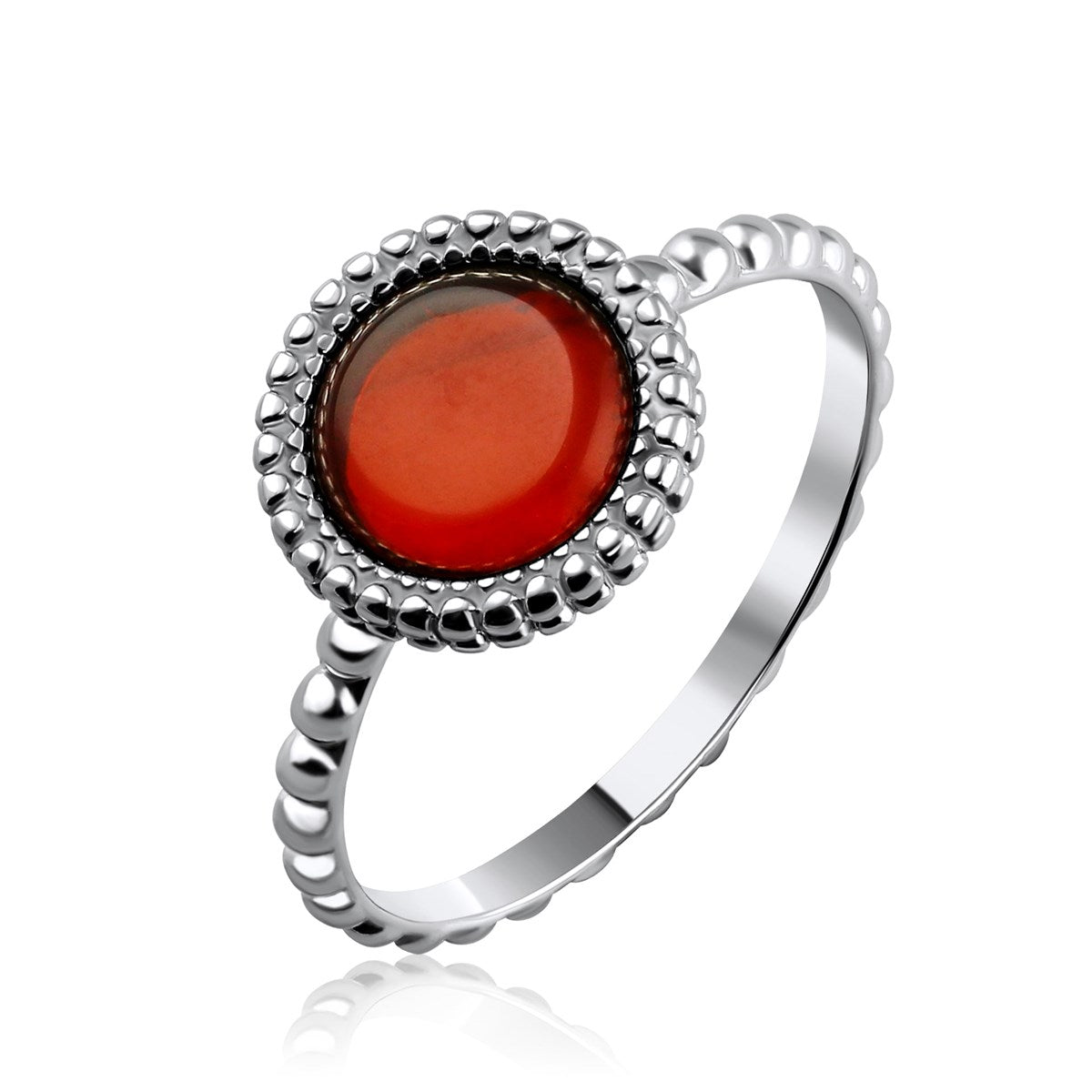 Round Cognac Amber Silver Ring — DARVIN (Pre-Order)