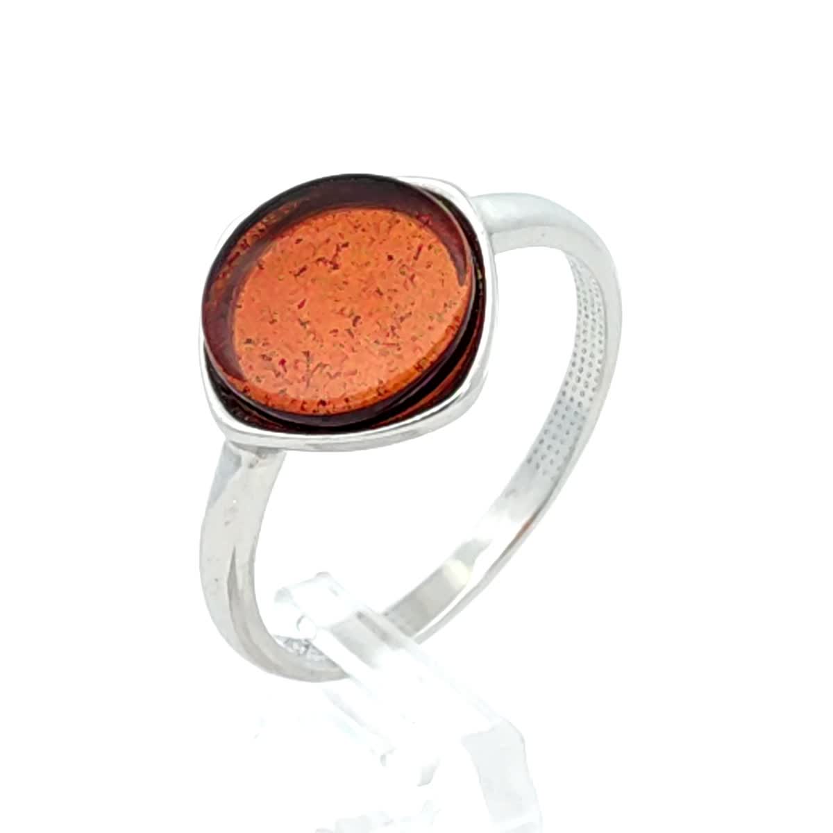 Round Cognac Amber Silver Ring — DARVIN (Pre-Order)