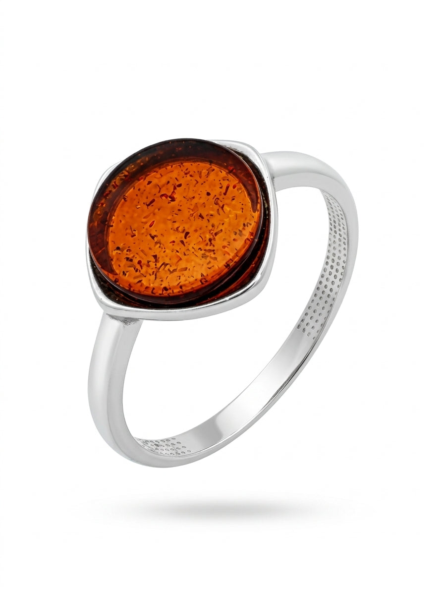 Round Cognac Amber Silver Ring — DARVIN (Pre-Order)