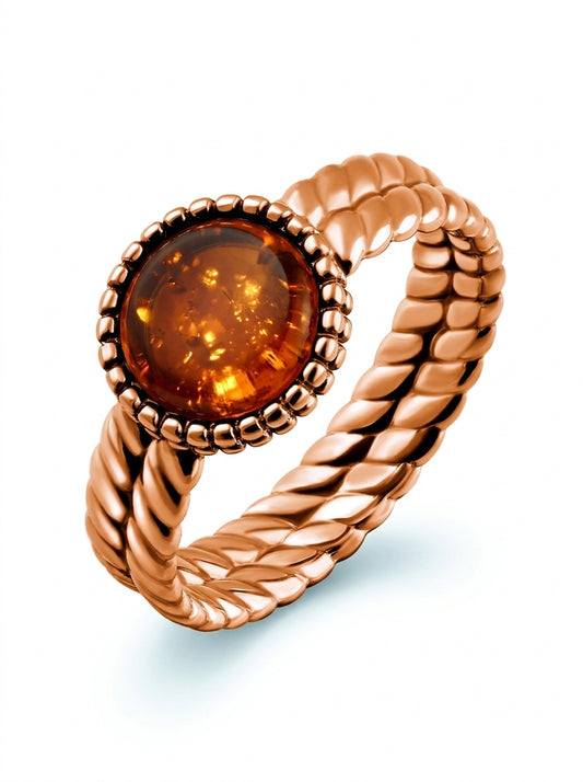 Round Cognac Amber Silver Ring — DARVIN (Pre-Order)