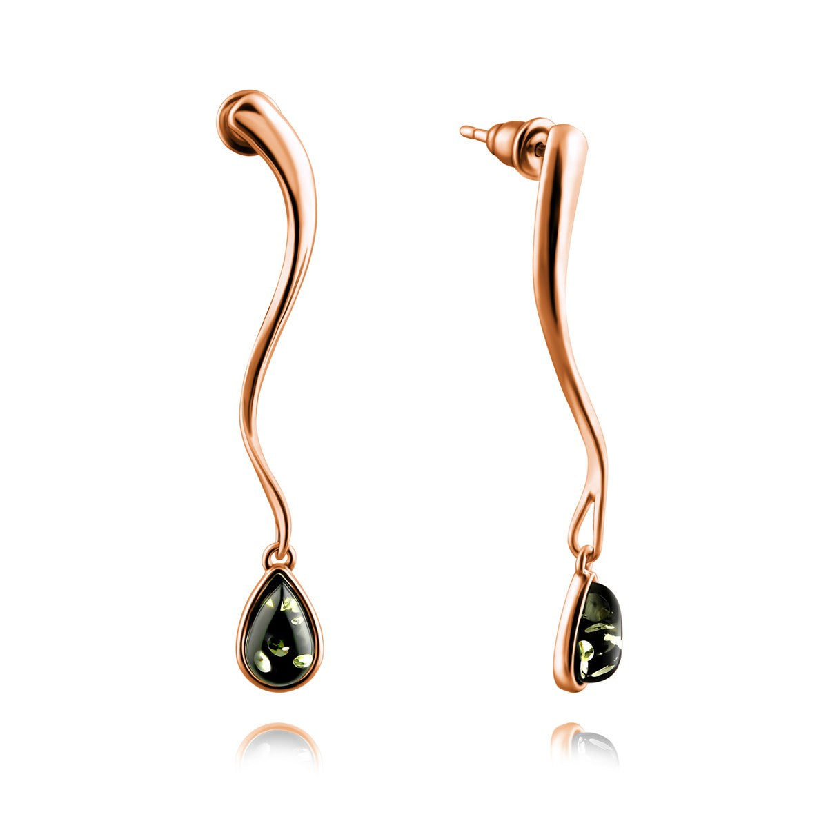 Teardrop Green Amber Silver Stud Earrings — DARVIN (Pre-Order)