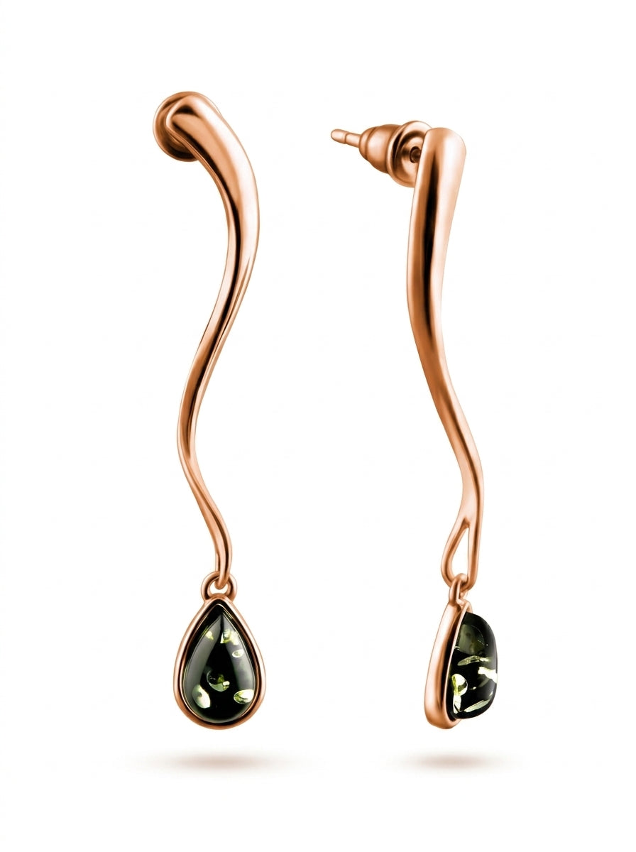 Teardrop Green Amber Silver Stud Earrings — DARVIN (Pre-Order)