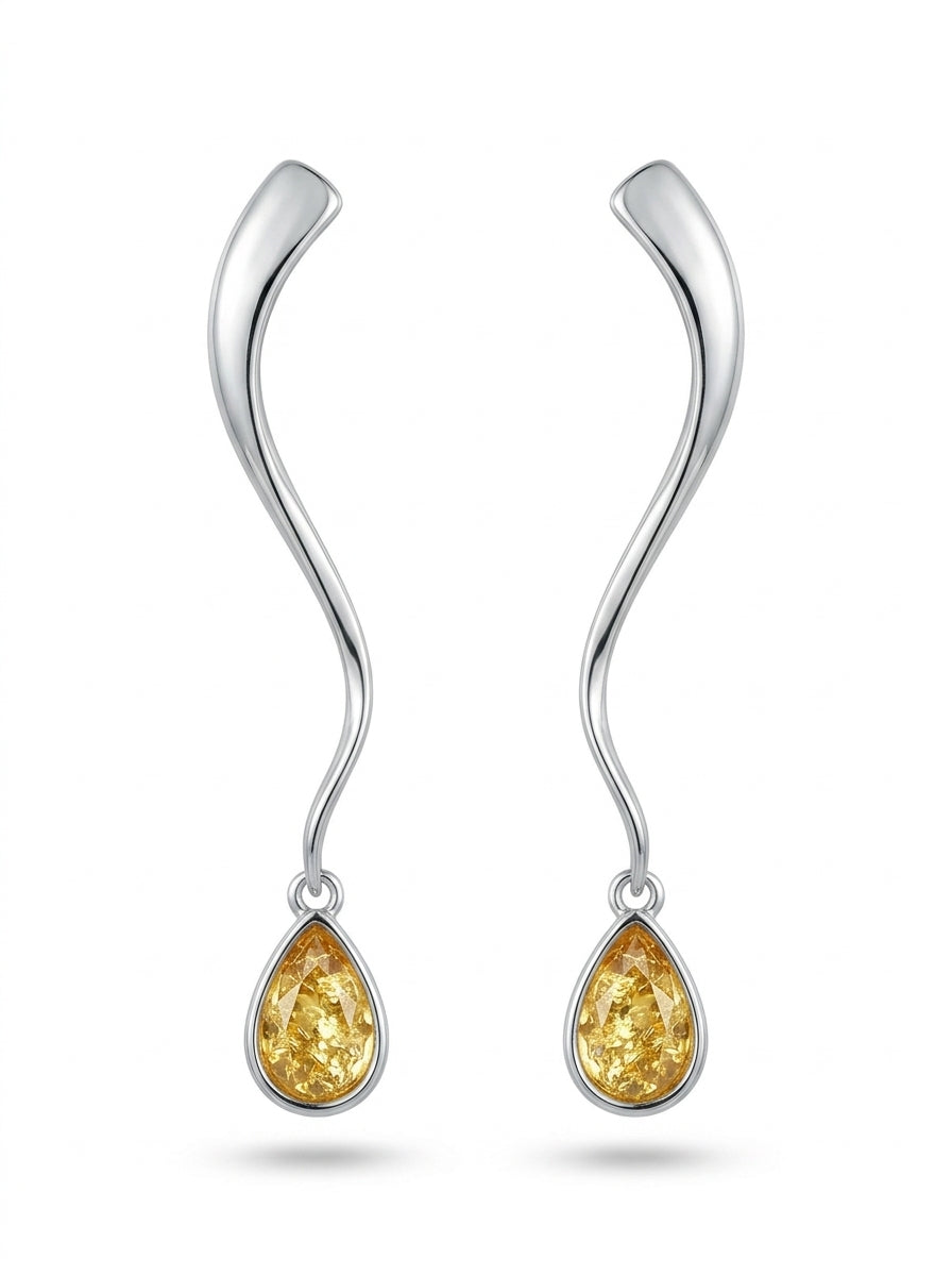Teardrop Lemon Amber Silver Stud Earrings — DARVIN (Pre-Order)