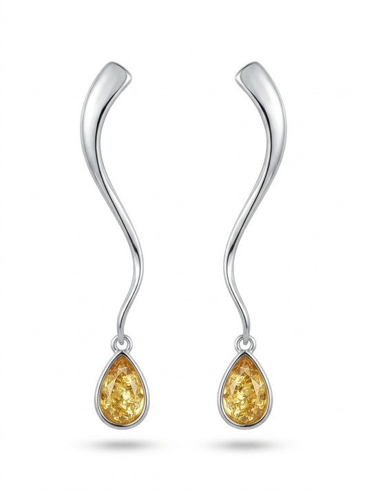 Teardrop Lemon Amber Silver Stud Earrings — DARVIN (Pre-Order)