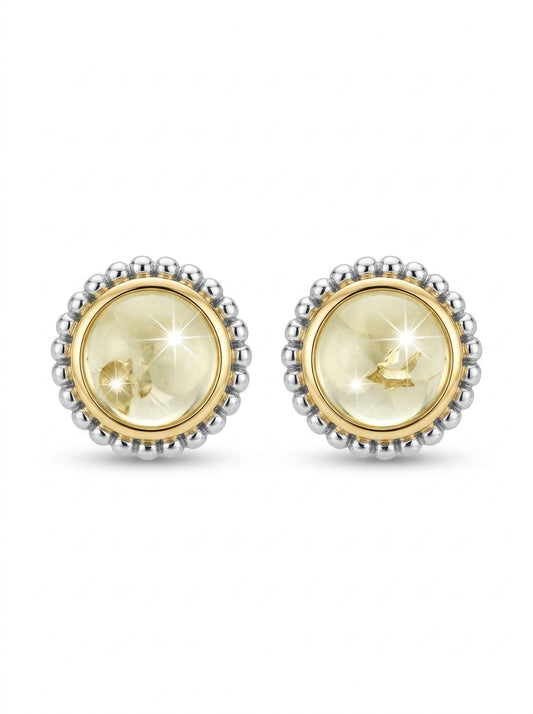 Round Lemon Amber Silver Stud Earrings — DARVIN (Pre-Order)