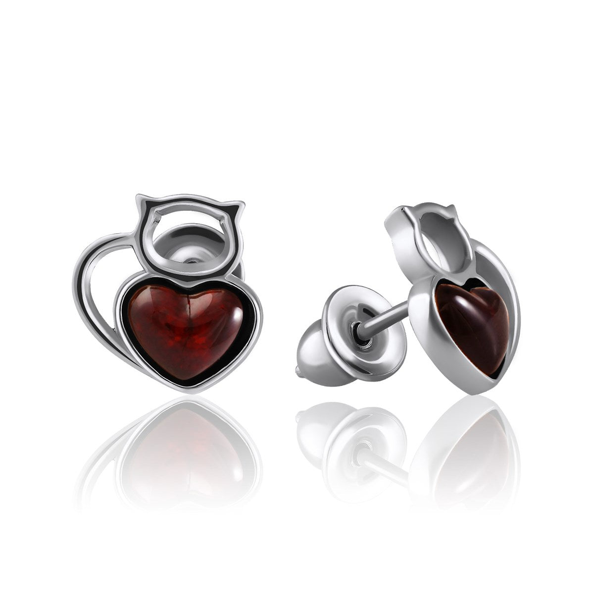 Heart Cognac Amber Silver Stud Earrings — DARVIN (Pre-Order)