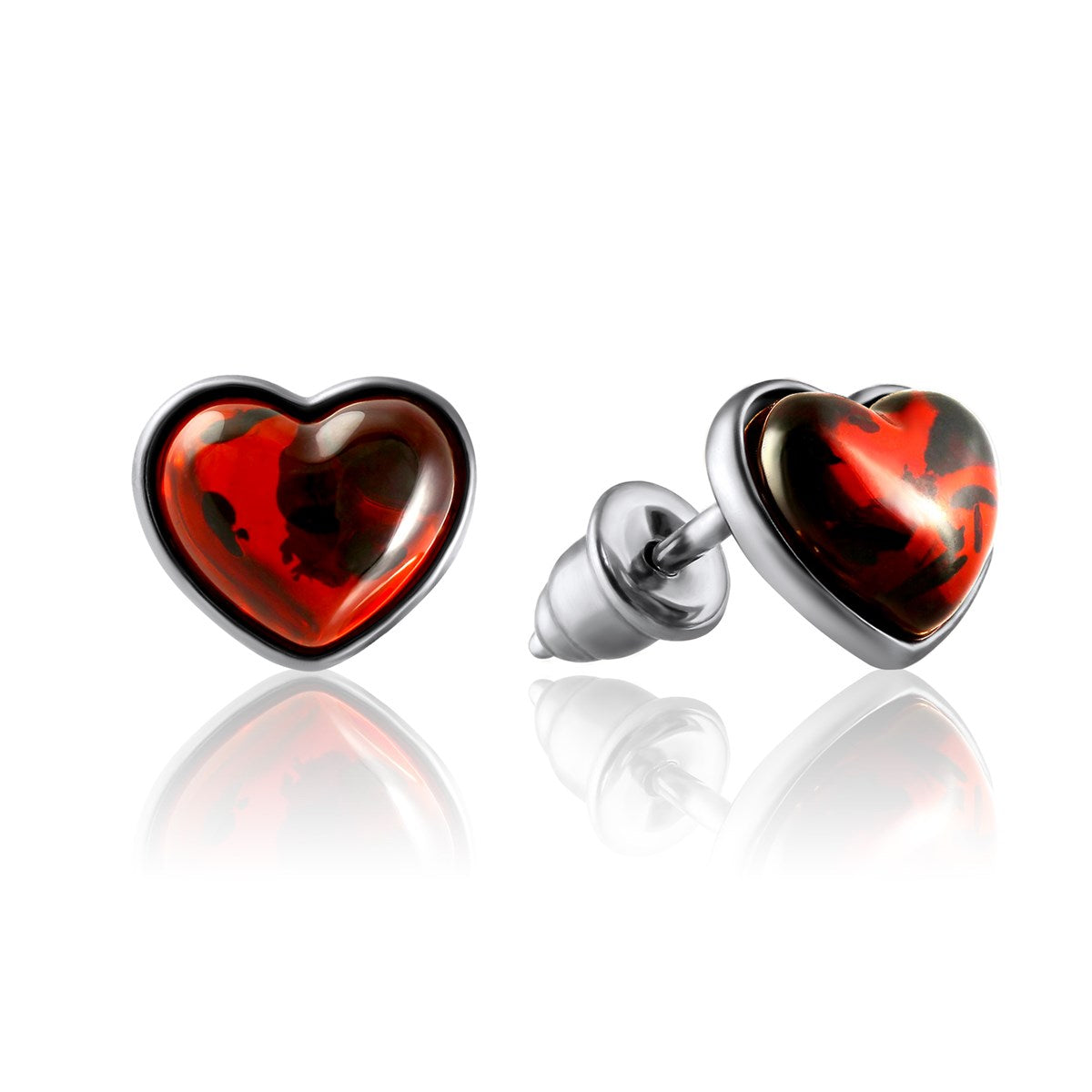 Heart Cognac Amber Silver Stud Earrings — DARVIN (Pre-Order)
