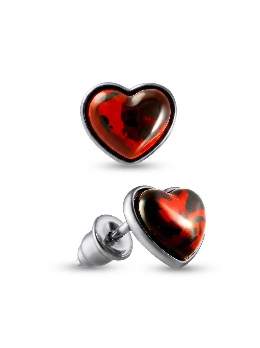 Heart Cognac Amber Silver Stud Earrings — DARVIN (Pre-Order)