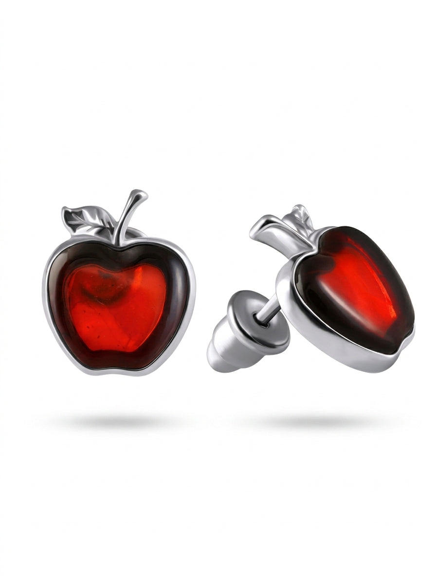 Apple Cognac Amber Silver Stud Earrings — DARVIN (Pre-Order)