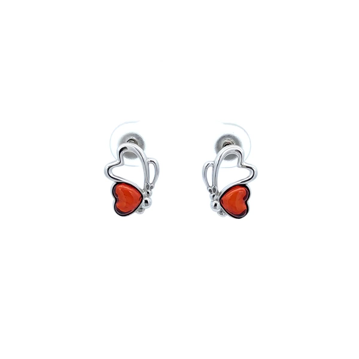 Heart Cognac Amber Silver Stud Earrings — DARVIN (Pre-Order)