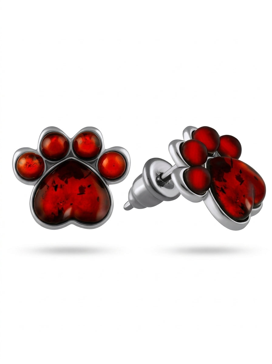 Heart Cognac Amber Silver Stud Earrings — DARVIN (Pre-Order)