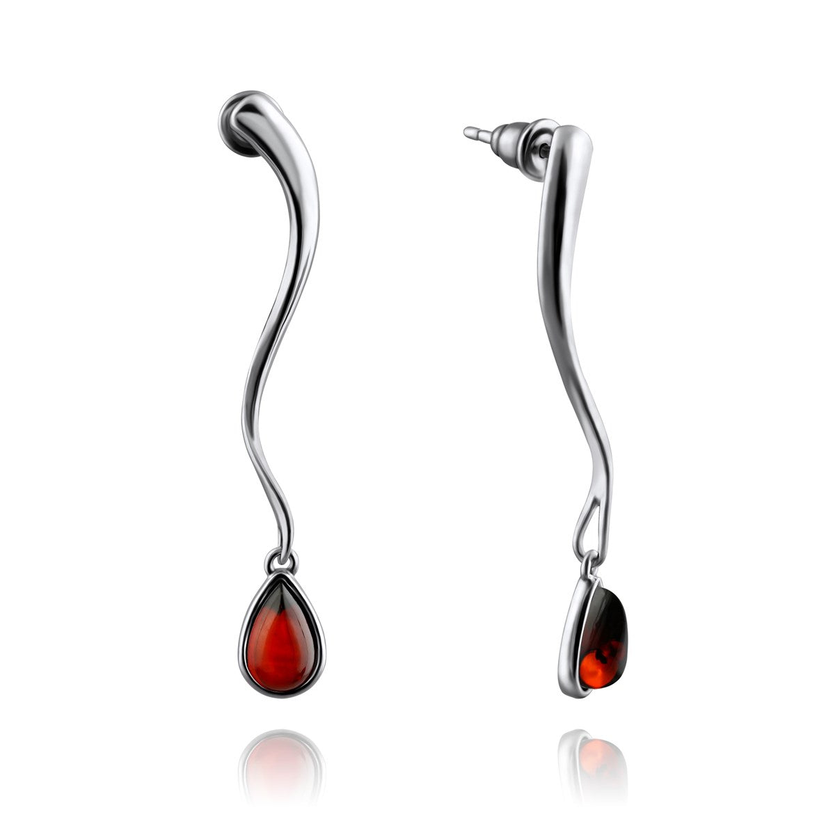 Teardrop Cognac Amber Silver Stud Earrings — DARVIN (Pre-Order)