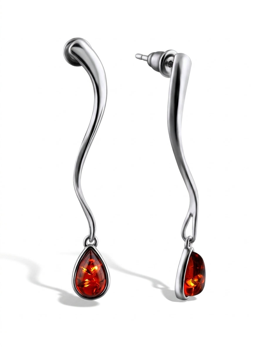 Teardrop Cognac Amber Silver Stud Earrings — DARVIN (Pre-Order)