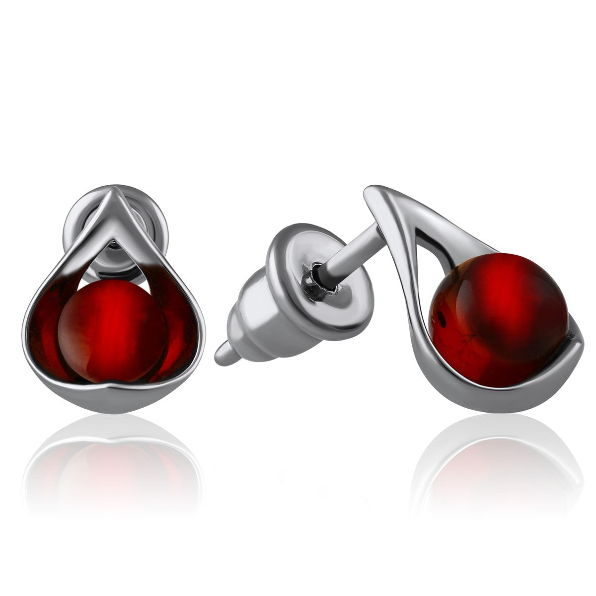 Ball Cognac Amber Silver Stud Earrings — DARVIN (Pre-Order)