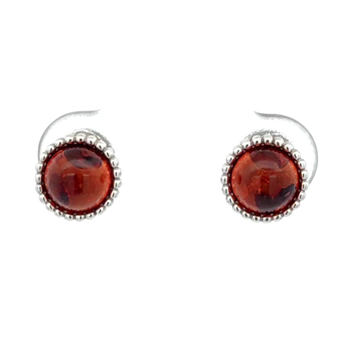 Round Cognac Amber Silver Stud Earrings — DARVIN (Pre-Order)